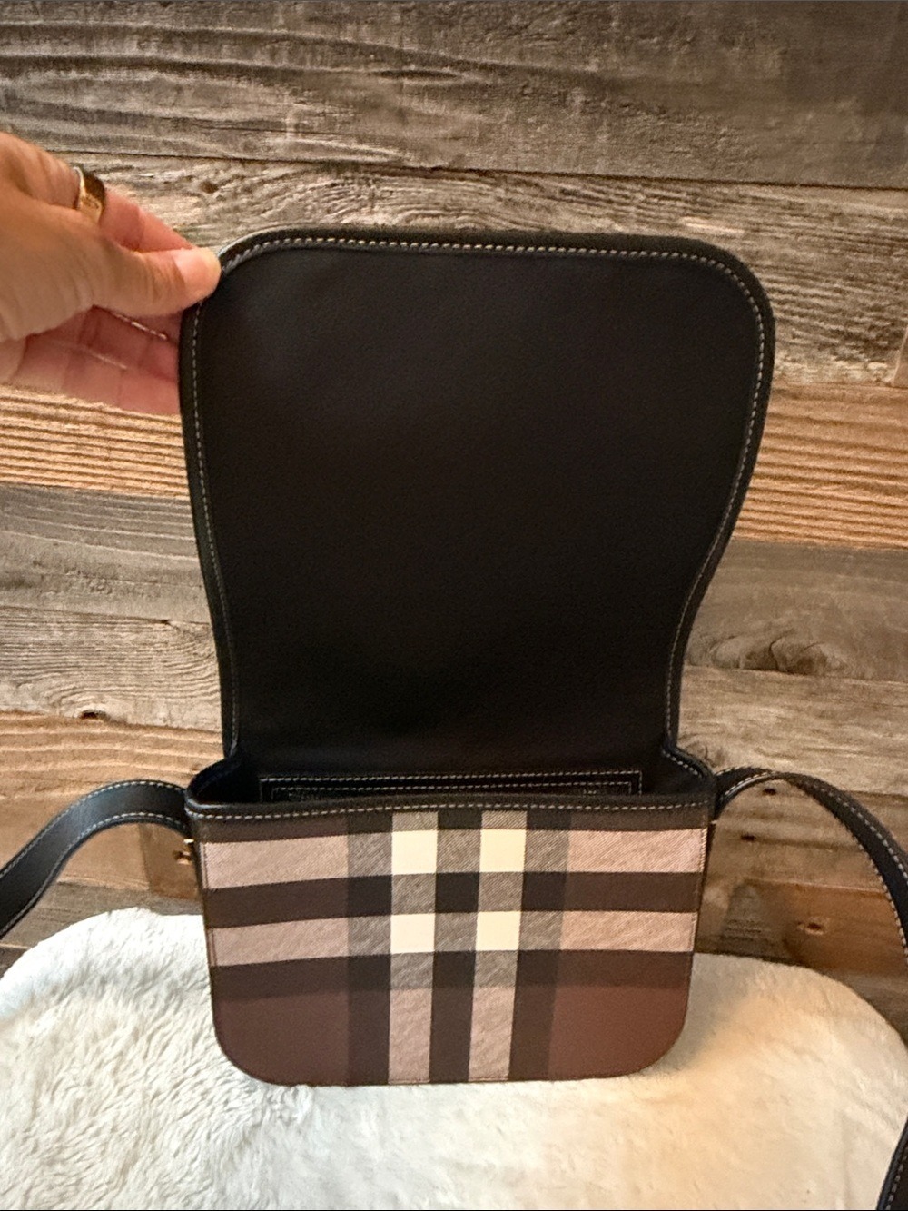 Burberry Brown and Black Checked Messenger Bag Unisex - Picture 6 of 14